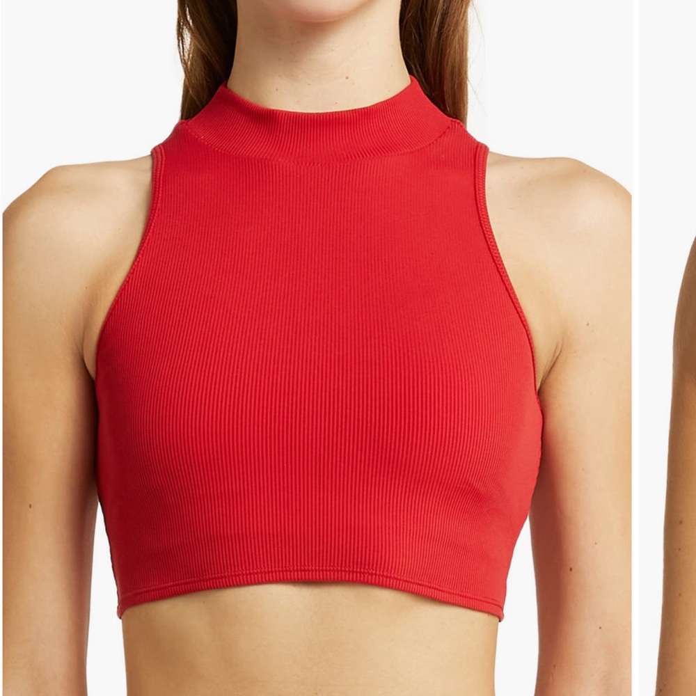 ALO Goddess Red Ribbed mock neck tank SIZE-M